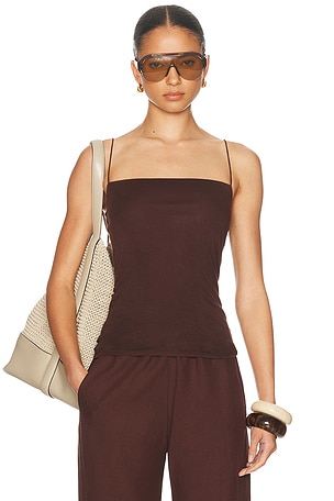 Enza Costa Supima Cotton Essential Strappy Tank Top in Chocolate