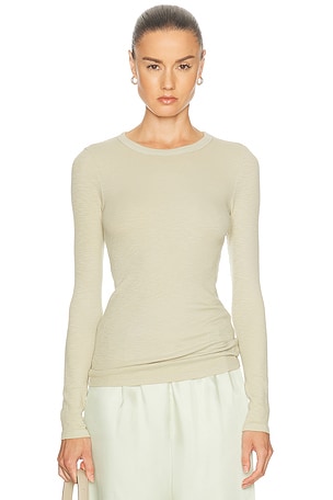 Enza Costa Textured Rib Long Sleeve Crewneck Top in Sage