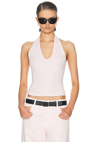 Enza Costa Cotton Rib U Halter Top in Pink