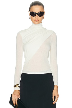 Enza Costa Sheer Cashmere Jersey Bandana Turtleneck Top in White