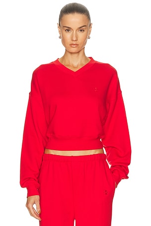 Eterne Cropped V-Neck Sweatshirt in Red