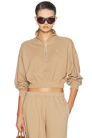 Eterne Cropped Half Zip Sweatshirt in Taupe