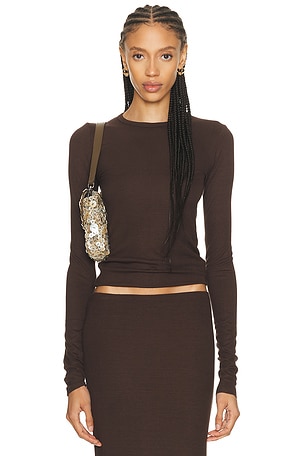 Eterne Long Sleeve Fitted Top in Brown
