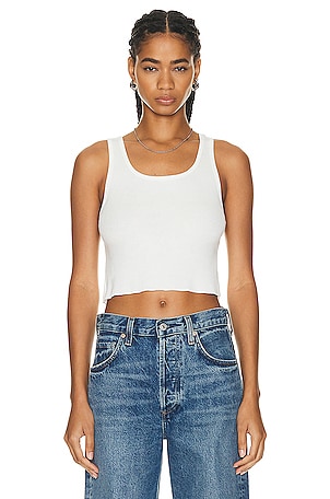 Eterne Cropped Scoop Neck Tank Top in Ivory