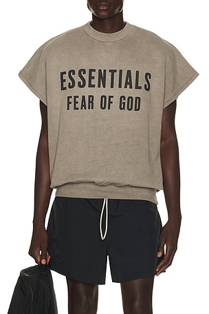 Fear of God ESSENTIALS Relaxed Fleece Cutoff Sweatshirt in Grey