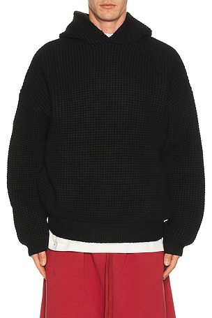 Fear of God ESSENTIALS Heavy Waffle 90'S Hoodie in Black