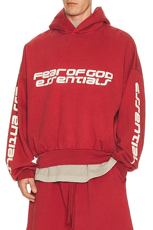 Fear of God ESSENTIALS Cropped Relaxed Hoodie in Red