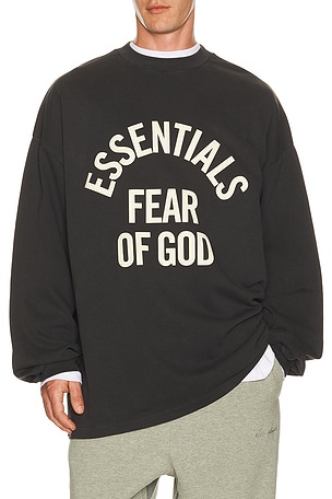 Fear of God ESSENTIALS Campus 90's Long Sleeve Tee in Black