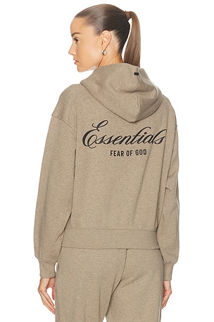 Fear of God ESSENTIALS Classic Full Zip Fleece Hoodie in Taupe
