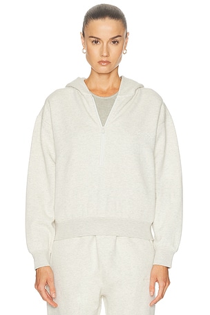 Fear of God ESSENTIALS Signature Classic Half Zip Fleece Hoodie in Light Grey