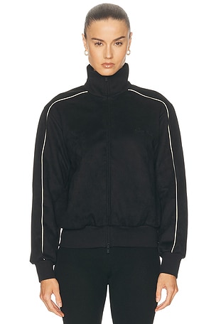 Fear of God ESSENTIALS Signature Vintage Fit Track Suede Fleece Jacket in Black