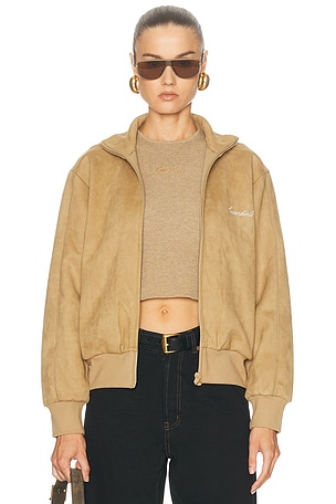 Fear of God ESSENTIALS Signature Vintage Fit Track Suede Fleece Jacket in Tan
