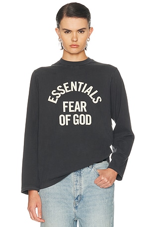 Fear of God ESSENTIALS Campus Classic Long Sleeve Cotton Jersey Tee in Black