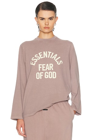 Fear of God ESSENTIALS Campus Classic Long Sleeve Cotton Jersey Tee in Mauve