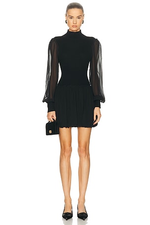 FRAME Sheer Sleeve Dress in Black