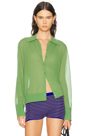FRAME The Collared Cardigan in Green