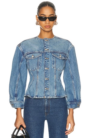 FRAME The Nipped Collarless Jacket in Blue