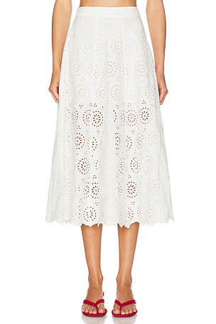 FRAME The Deco Eyelet Skirt in White