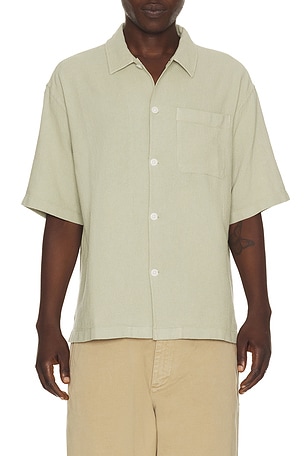 FRAME Open Weave Short Sleeve Shirt in Sage