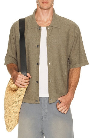 FRAME Light Cotton Silk Short Sleeve Cardigan in Brown