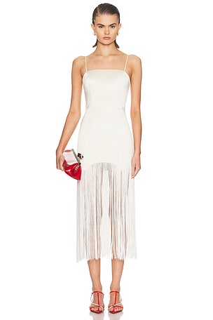 fleur du mal Satin Fringe Maxi Dress in Cream