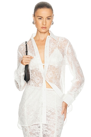 fleur du mal Juliet Lace Unisex Button Up Shirt in Ivory