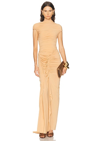 Francesco Murano Long Draped Dress in Peach