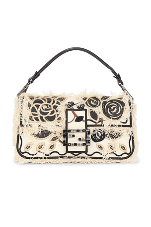 Fendi Floral Embroidered Baguette Bag in Ivory
