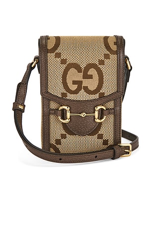 Gucci Jumbo GG Mini Horsebit 1955 Crossbody Bag in Beige