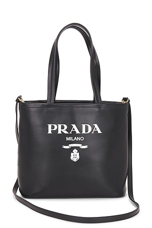 Prada Vitello Logo Tote Bag in Black