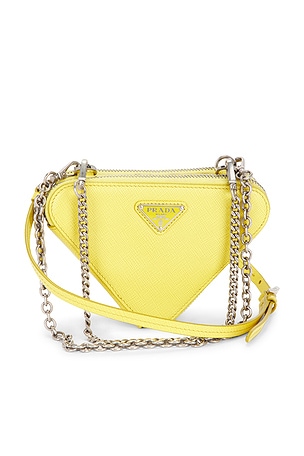 Prada Saffiano Triangle Shoulder Bag in Yellow