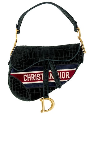 Dior Velvet Crocodile Effect Saddle Bag in Green