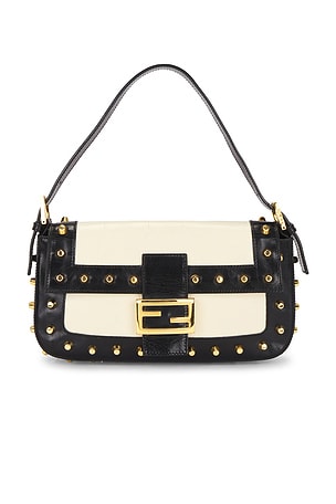 Fendi Studded Baguette Shoulder Bag in Black