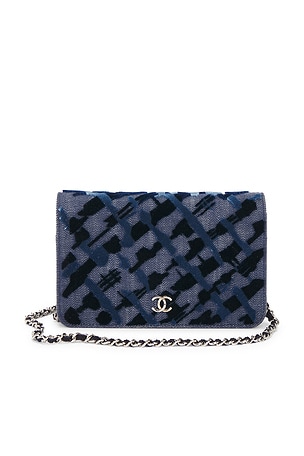 Chanel Denim & Velvet Classic Wallet On Chain in Blue