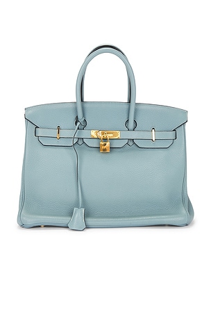 Hermes Taurillon Clemence Birkin 35 Retourne Handbag in Blue