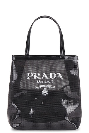 Prada Rete Paillettes Tote Bag in Black