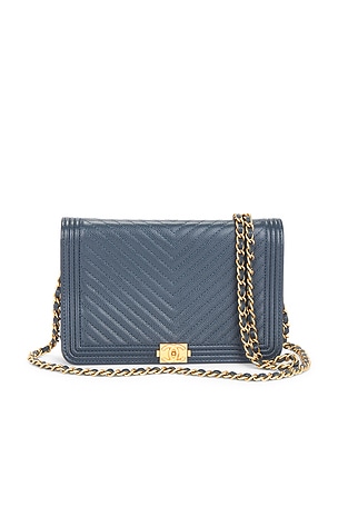 Chanel Calfskin Boy Wallet On Chain in Blue
