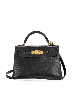 Hermes Niloticus Lizard Kelly 20 Sellier Handbag in Black