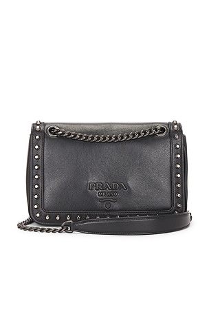 Prada Glace Calfskin Studded Crossbody Bag in Black