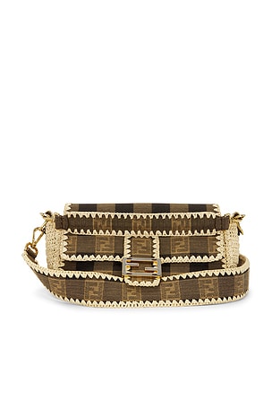 Fendi Pequin Baguette Shoulder Bag in Brown