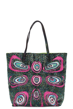 Fendi Beaded Vintage Tote Bag in Green,Fuchsia