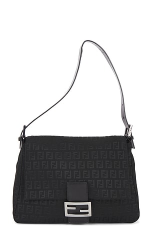Fendi Zucchino Mama Baguette Shoulder Bag in Black