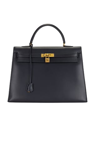 Hermes 1977 Box Kelly 35 Handbag in Navy