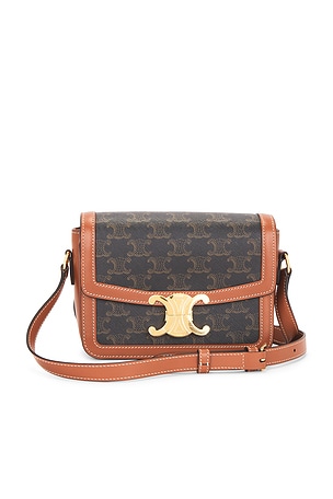 Celine Triomphe Teen Claude Shoulder Bag in Brown,Black