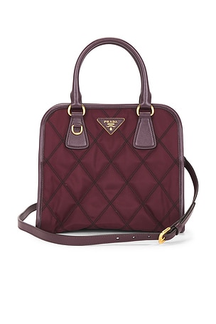 Prada Tessuto Quilted Nylon Handbag in Burgundy