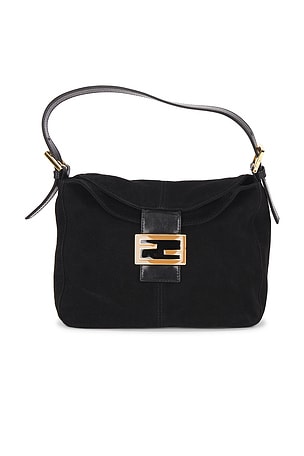 Fendi Suede Mama Baguette Shoulder Bag in Black
