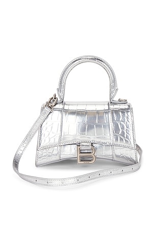 Balenciaga XS Hourglass Top Handle Bag in Metallic Silver