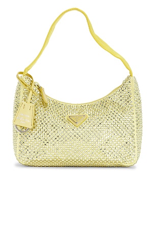 Prada Satin Crystal Mini Re-Edition 2000 Shoulder Bag in Yellow