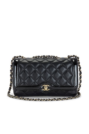 Chanel Lambskin Patent Calfskin Small Hold The Line Flap Bag in Black