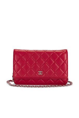 Chanel Lambskin Classic Wallet On Chain in Red